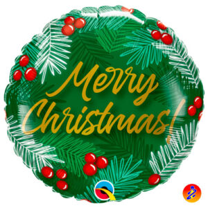 palloncino mylar rotondo natalizio con agrifogli
