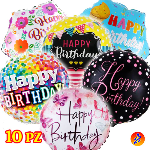 10 PALLONCINI MYLAR HAPPY BIRTHDAY ASSORTITI 45cm